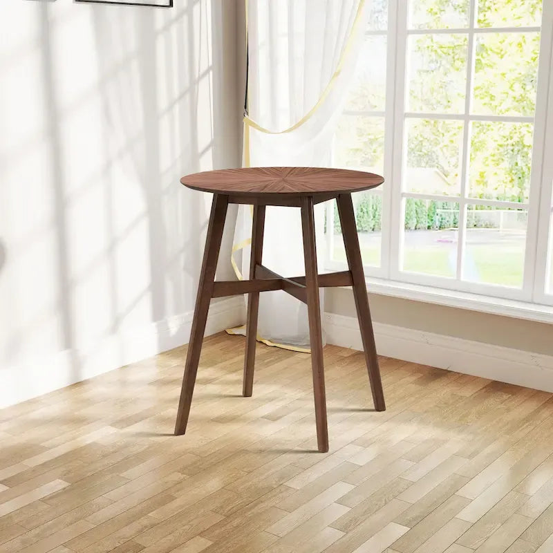 Set da pranzo moderno di 3 pezzi con tavolo rotondo in legno e 2 sgabelli da bar imbottiti in legno massiccio per sala da pranzo, bar e soggiorno