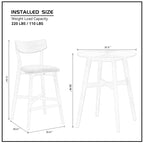 Set da pranzo moderno di 3 pezzi con tavolo rotondo in legno e 2 sgabelli da bar imbottiti in legno massiccio per sala da pranzo, bar e soggiorno