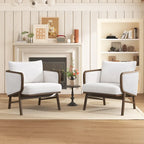 Sherpa Fabric Accent Chair Set of 2, Upholstered Armchair with Solid Wood Frame