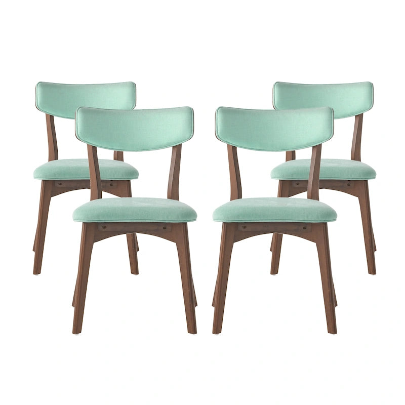 Sedie da pranzo imbottite in legno di gomma stile Mid-Century Modern, set da 4