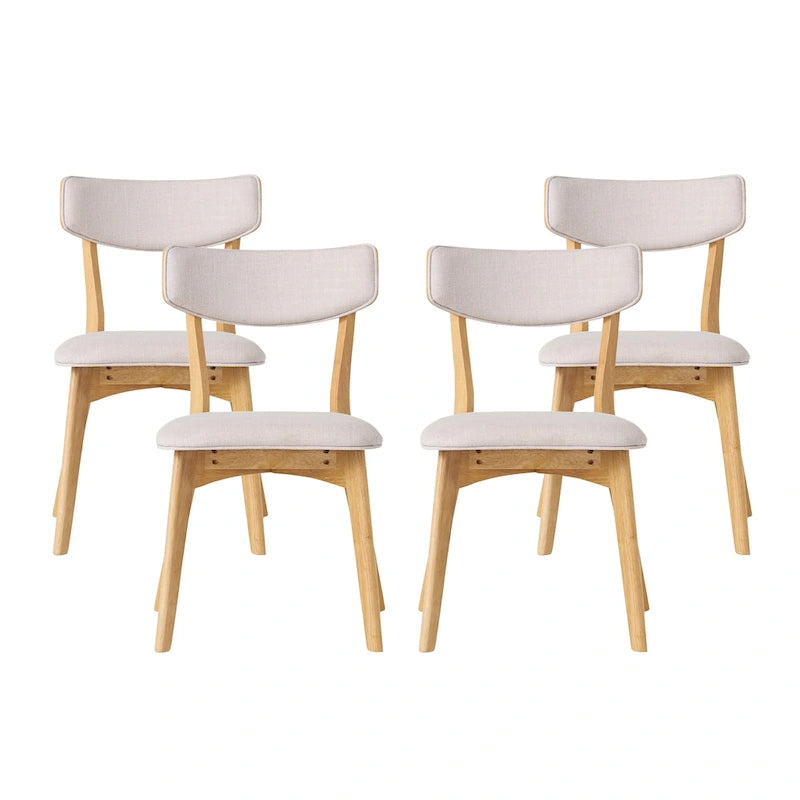 Sedie da pranzo imbottite in legno di gomma stile Mid-Century Modern, set da 4