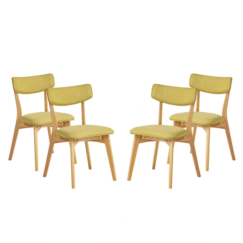 Sedie da pranzo imbottite in legno di gomma stile Mid-Century Modern, set da 4