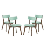Sedie da pranzo imbottite in legno di gomma stile Mid-Century Modern, set da 4
