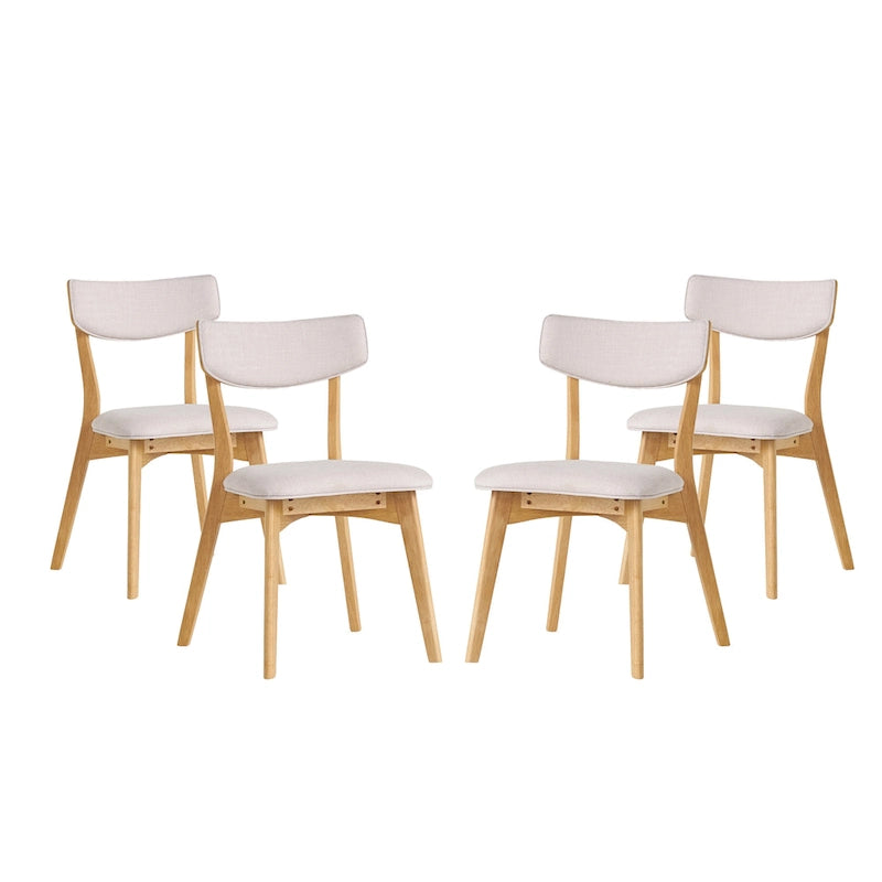 Sedie da pranzo imbottite in legno di gomma stile Mid-Century Modern, set da 4