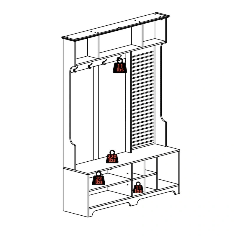 Appendiabiti Moderno con Scarpiera, Mobile Porta Scarpe, Ripiani e Pannello Forato, per Ingresso e Corridoio, Soggiorno