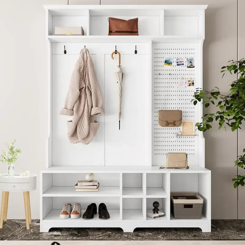 Appendiabiti Moderno con Scarpiera, Mobile Porta Scarpe, Ripiani e Pannello Forato, per Ingresso e Corridoio, Soggiorno