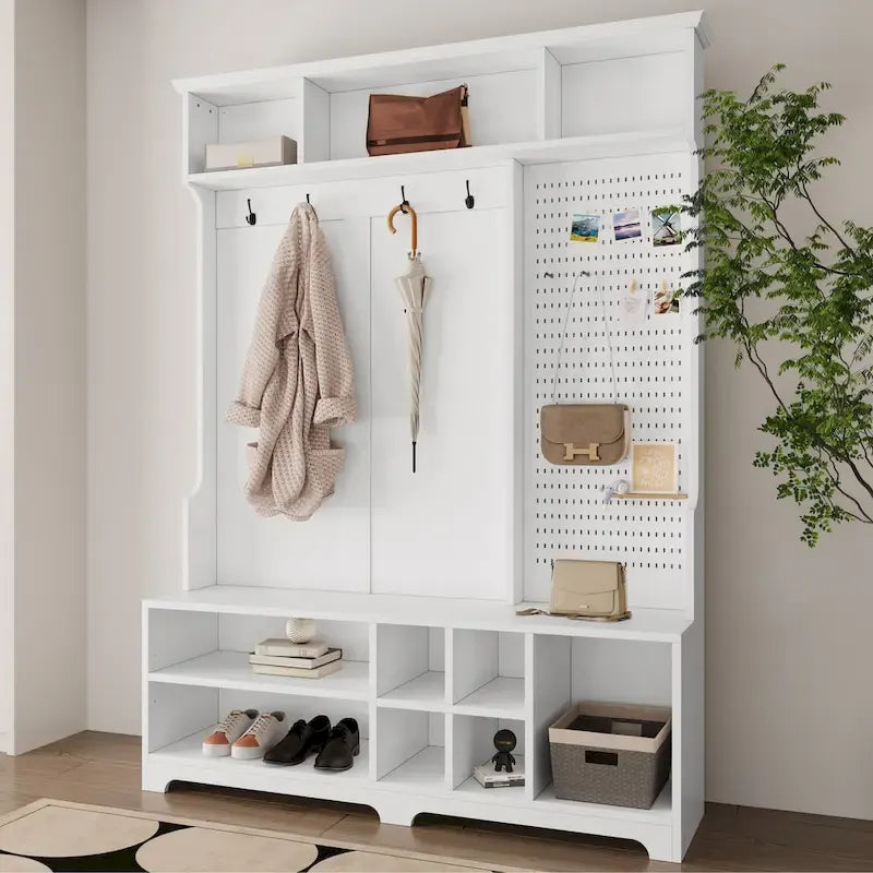 Appendiabiti Moderno con Scarpiera, Mobile Porta Scarpe, Ripiani e Pannello Forato, per Ingresso e Corridoio, Soggiorno