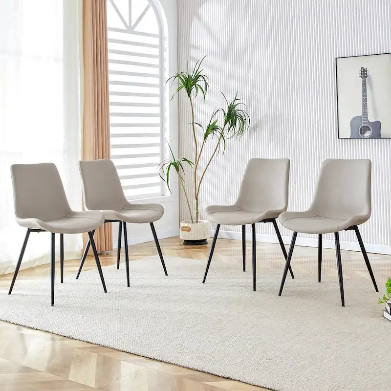 Set di 4 sedie da pranzo, sedia da pranzo familiare con schienale in pelle, sedia da pranzo comoda per cucina con cuscino extra largo