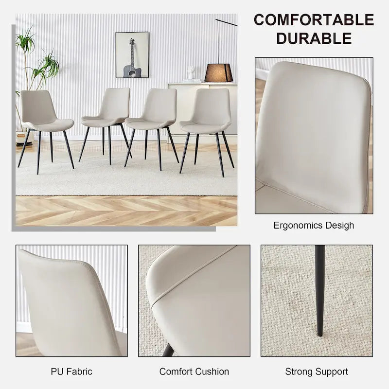 Set di 4 sedie da pranzo, sedia da pranzo familiare con schienale in pelle, sedia da pranzo comoda per cucina con cuscino extra largo