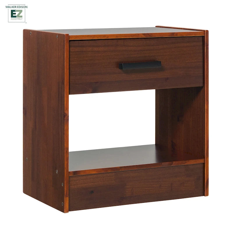 Comodino moderno in legno massello con 1 cassetto, facile da montare