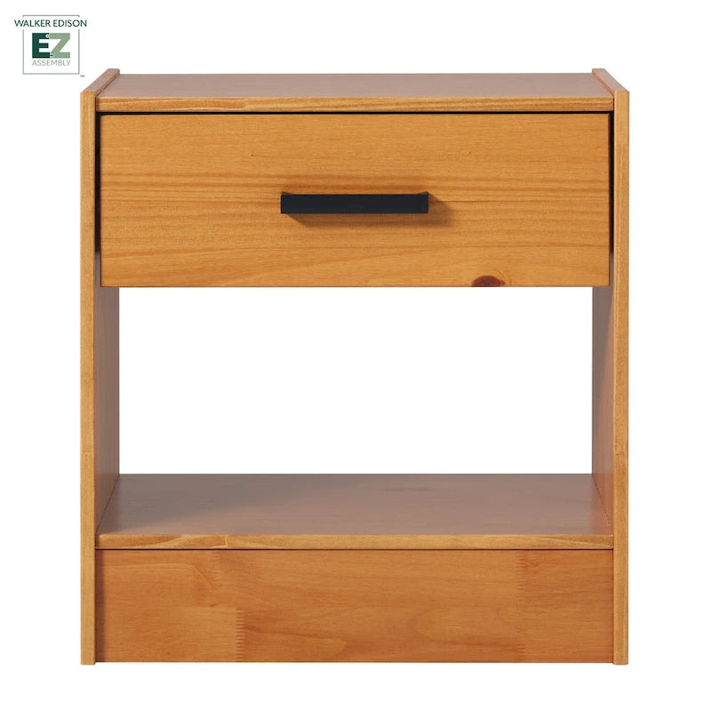 Comodino moderno in legno massello con 1 cassetto, facile da montare