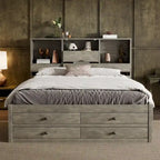 Letto a piattaforma Queen Size con testiera contenitore e 8 cassetti, Grigio