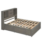 Letto a piattaforma Queen Size con testiera contenitore e 8 cassetti, Grigio
