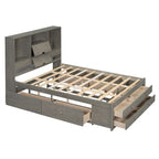 Letto a piattaforma Queen Size con testiera contenitore e 8 cassetti, Grigio