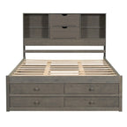 Letto a piattaforma Queen Size con testiera contenitore e 8 cassetti, Grigio