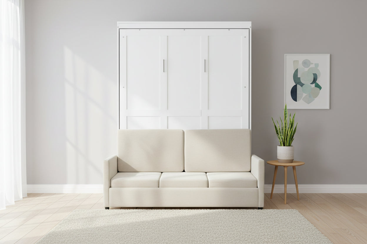 White Full Size Multifunctional Murphy Bed with Cushion and Storage