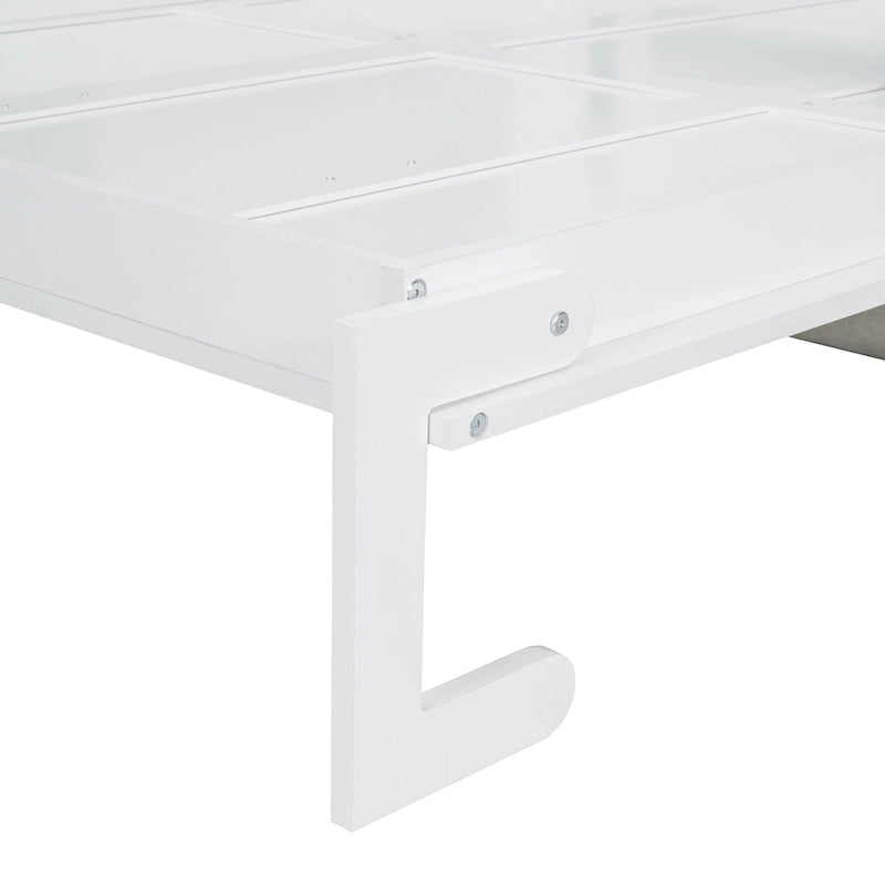 Letto a scomparsa bianco multifunzione a una piazza e mezza con cuscino e contenitore