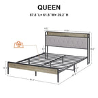 Letto matrimoniale grigio con stazione di ricarica