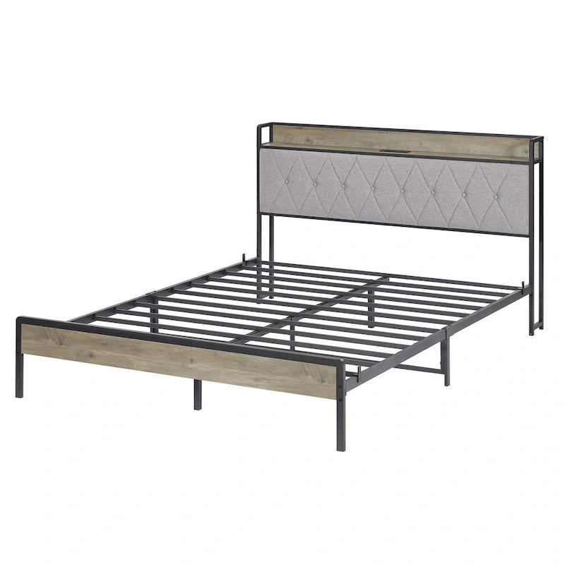 Letto matrimoniale grigio con stazione di ricarica