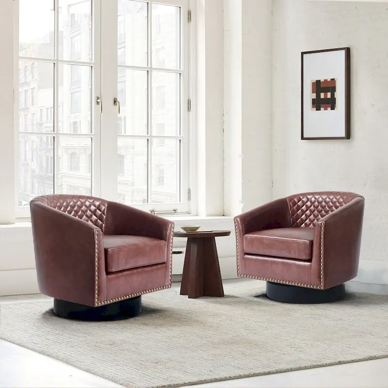 Set di 2 Poltrone Girevoli a Barilotto in Similpelle con Borchie
