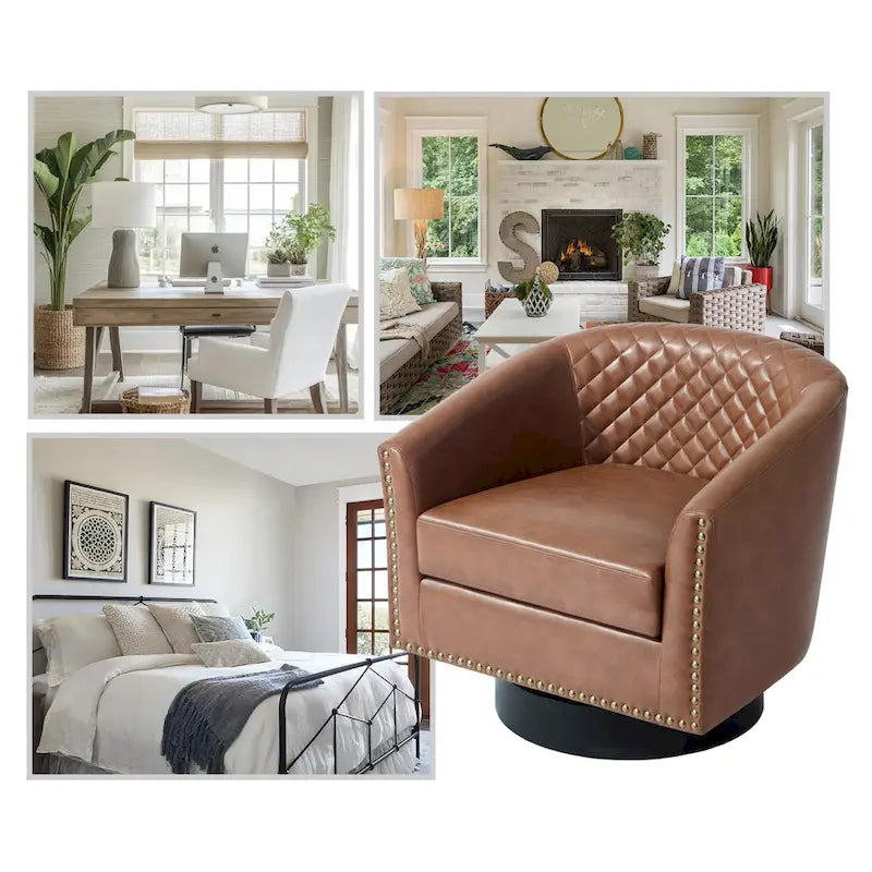 Set di 2 Poltrone Girevoli a Barilotto in Similpelle con Borchie