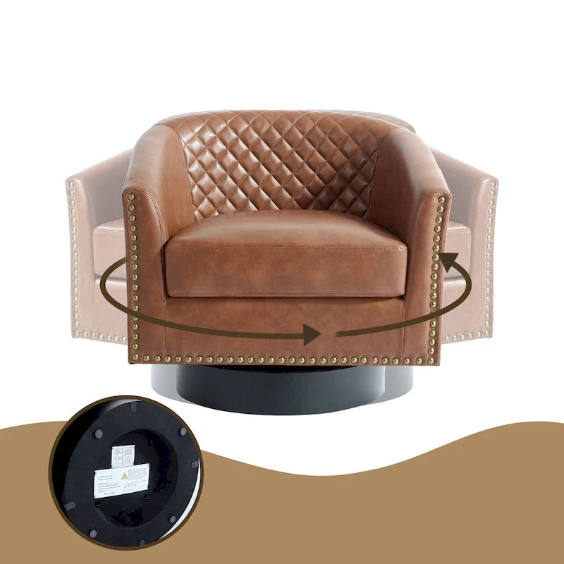 Set di 2 Poltrone Girevoli a Barilotto in Similpelle con Borchie