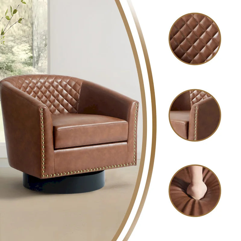 Set di 2 Poltrone Girevoli a Barilotto in Similpelle con Borchie