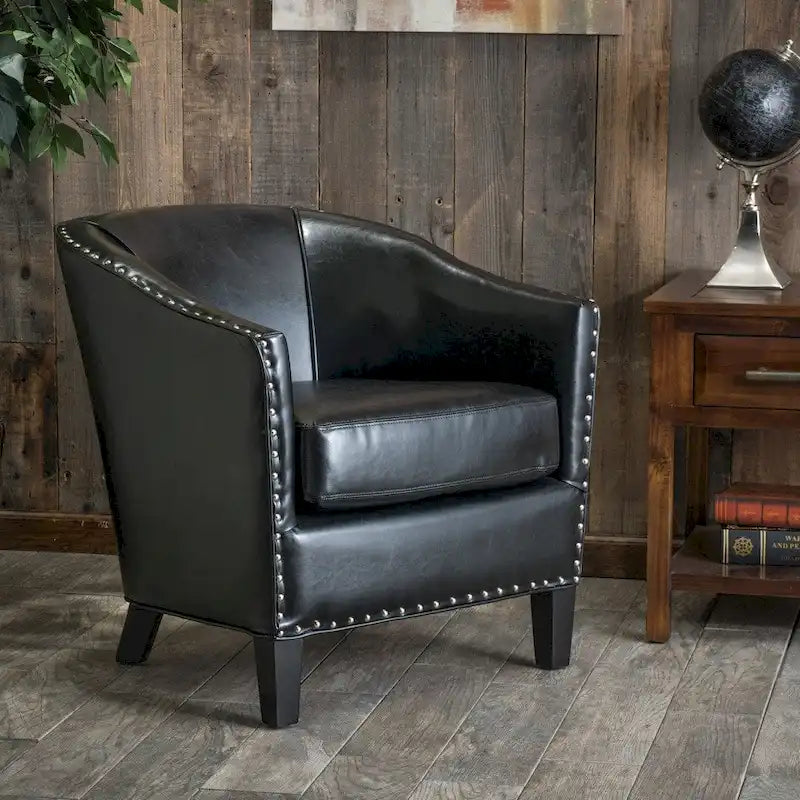 Austin Black Bonded Leather Club Chair by 