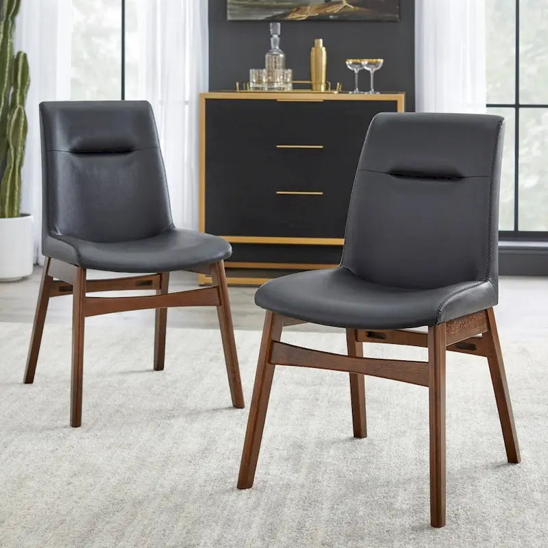 Sedie da pranzo in similpelle stile Mid-Century Modern, set da 2 - Nero e Noce