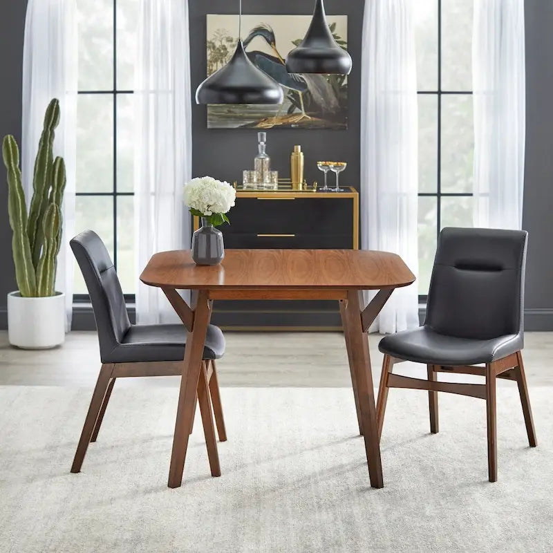 Sedie da pranzo in similpelle stile Mid-Century Modern, set da 2 - Nero e Noce