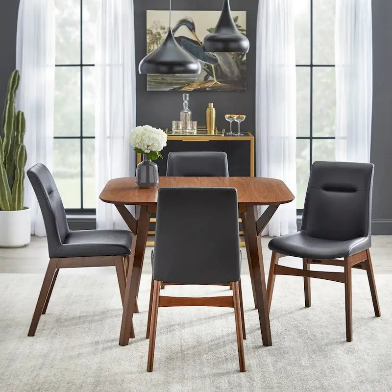 Sedie da pranzo in similpelle stile Mid-Century Modern, set da 2 - Nero e Noce
