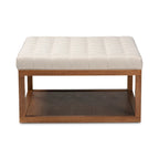 Pouf da cocktail imbottito capitonné con ripiano inferiore - Finitura noce