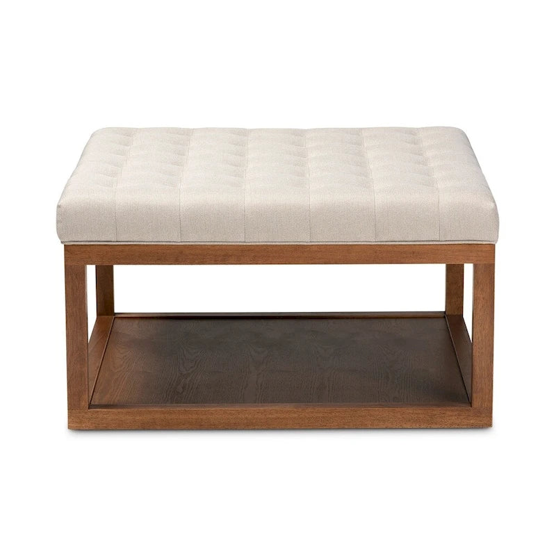 Pouf da cocktail imbottito capitonné con ripiano inferiore - Finitura noce