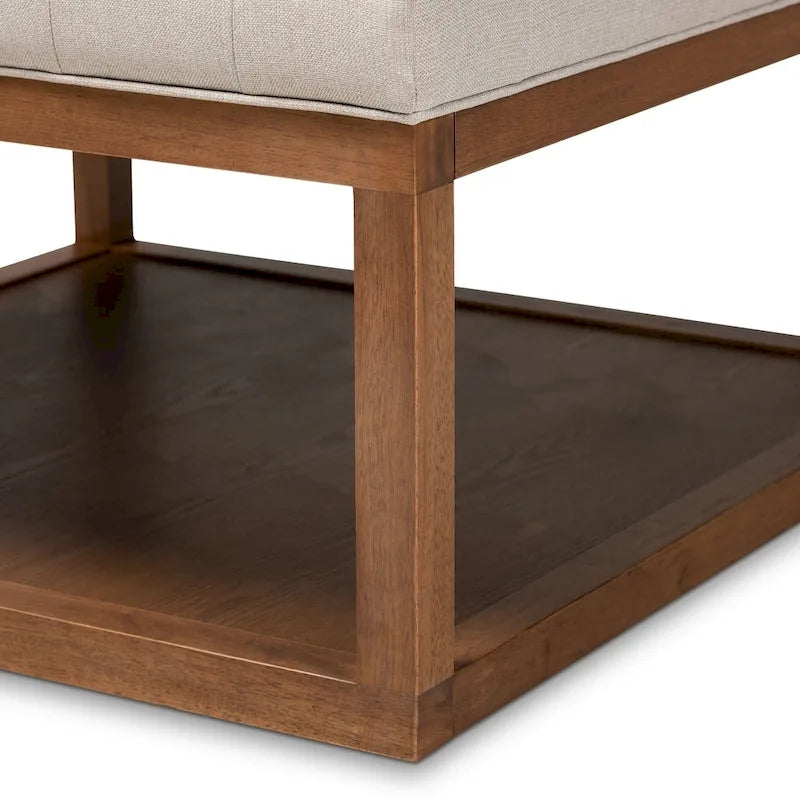 Pouf da cocktail imbottito capitonné con ripiano inferiore - Finitura noce