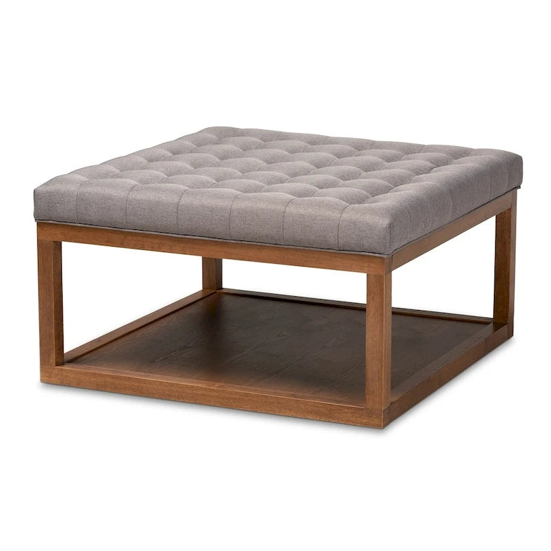 Pouf da cocktail imbottito capitonné con ripiano inferiore - Finitura noce