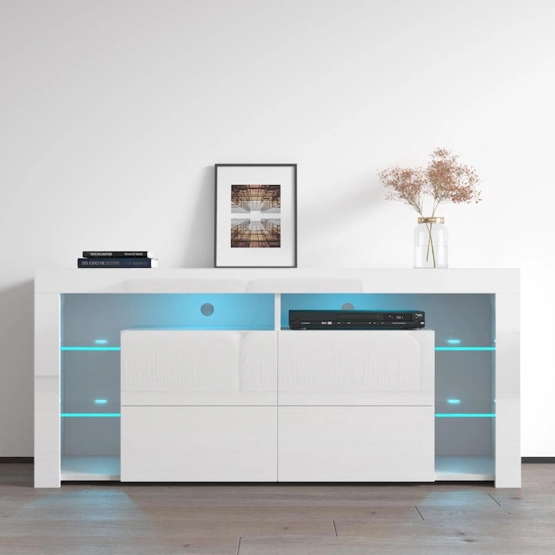 Mobile TV Moderno Lucido da 155 cm con Luci LED e Spazio Contenitivo