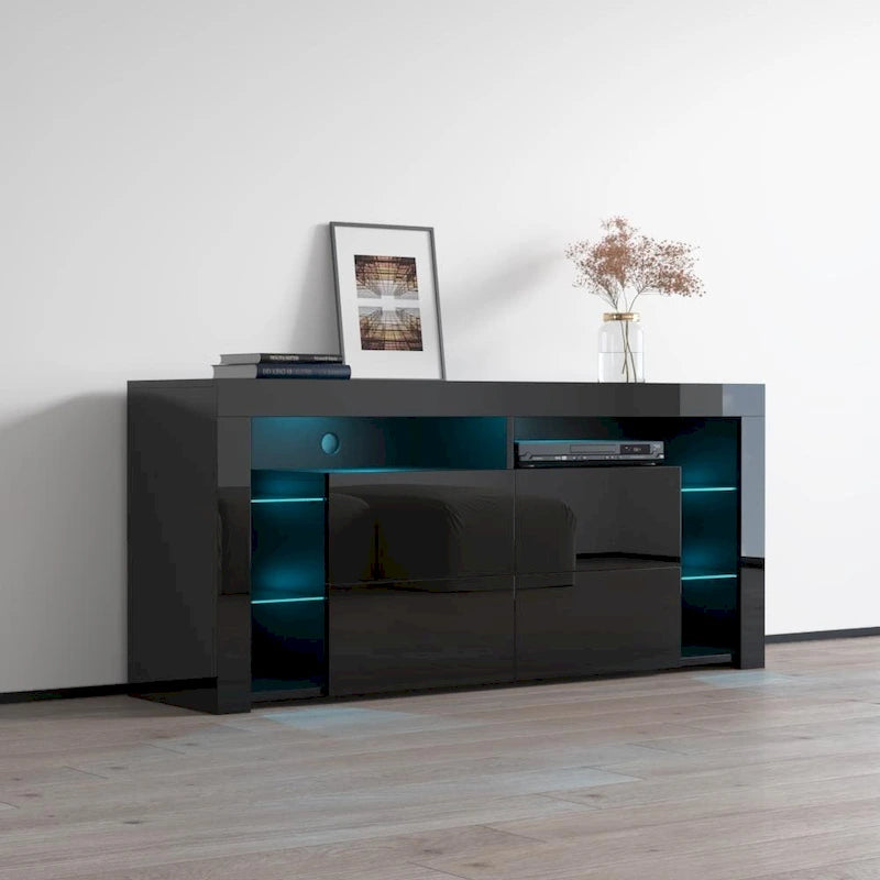 Mobile TV Moderno Lucido da 155 cm con Luci LED e Spazio Contenitivo