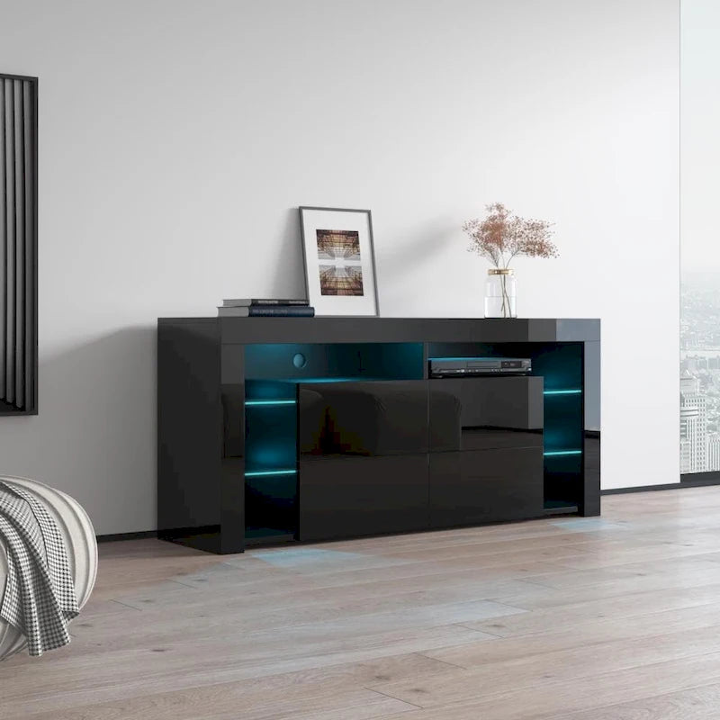 Mobile TV Moderno Lucido da 155 cm con Luci LED e Spazio Contenitivo