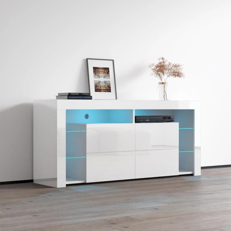 Mobile TV Moderno Lucido da 155 cm con Luci LED e Spazio Contenitivo