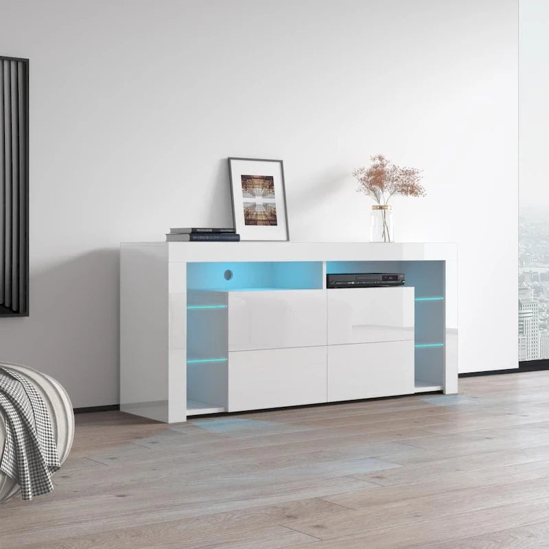 Mobile TV Moderno Lucido da 155 cm con Luci LED e Spazio Contenitivo