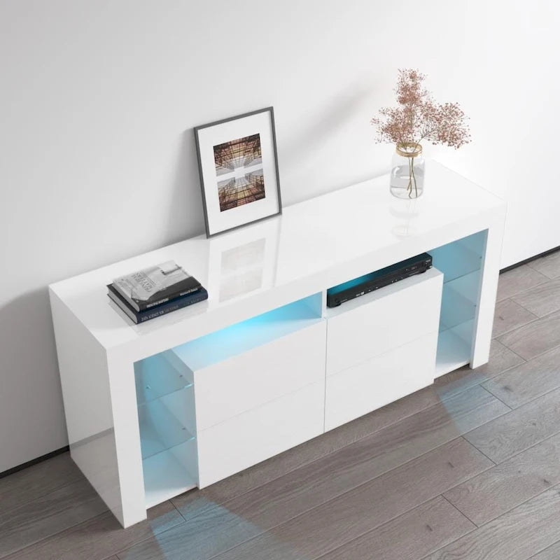 Mobile TV Moderno Lucido da 155 cm con Luci LED e Spazio Contenitivo