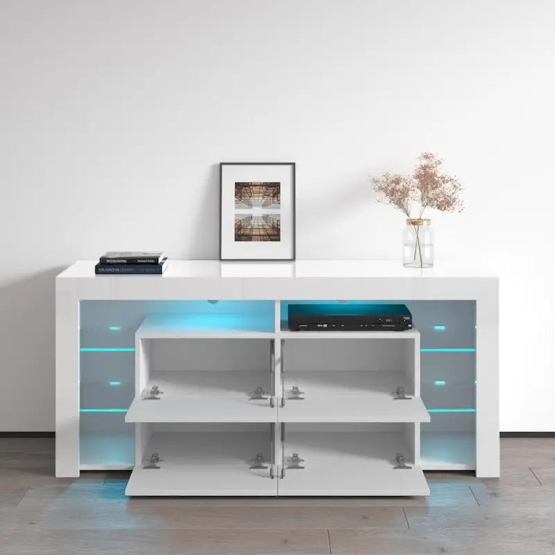 Mobile TV Moderno Lucido da 155 cm con Luci LED e Spazio Contenitivo