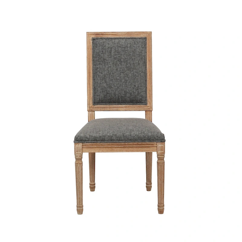 Sedie da pranzo in stile rustico, set da 2 - Schienale rettangolare, rivestimento in lino, struttura in legno di olmo anticato