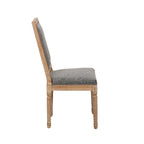 Sedie da pranzo in stile rustico, set da 2 - Schienale rettangolare, rivestimento in lino, struttura in legno di olmo anticato
