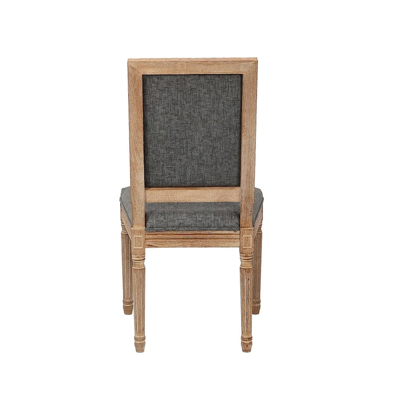 Sedie da pranzo in stile rustico, set da 2 - Schienale rettangolare, rivestimento in lino, struttura in legno di olmo anticato