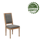 Sedie da pranzo in stile rustico, set da 2 - Schienale rettangolare, rivestimento in lino, struttura in legno di olmo anticato