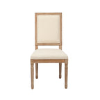 Sedie da pranzo in stile rustico, set da 2 - Schienale rettangolare, rivestimento in lino, struttura in legno di olmo anticato
