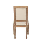Sedie da pranzo in stile rustico, set da 2 - Schienale rettangolare, rivestimento in lino, struttura in legno di olmo anticato