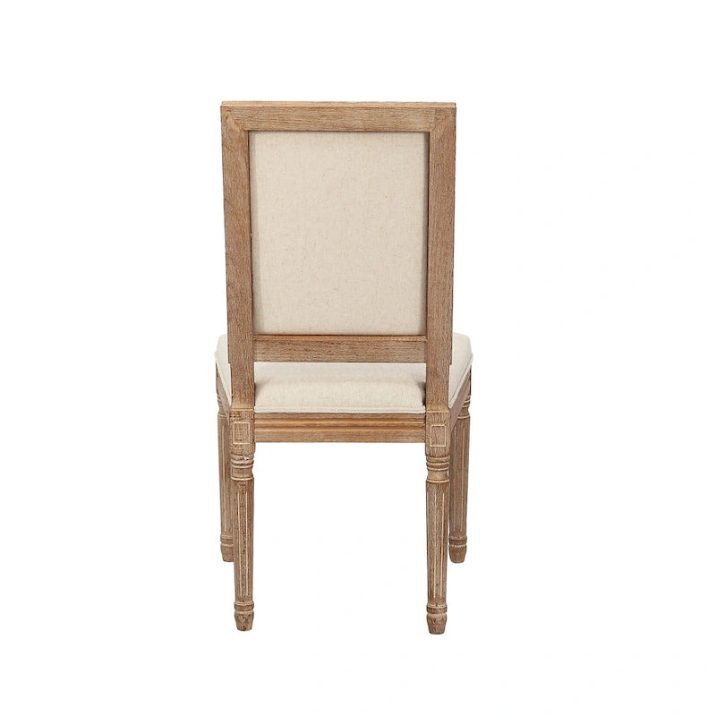 Sedie da pranzo in stile rustico, set da 2 - Schienale rettangolare, rivestimento in lino, struttura in legno di olmo anticato