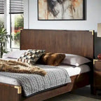 Letto a piattaforma "Military Campaign" a basso profilo con staffe decorative dorate